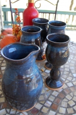 Set of Four Wine Goblets and Carafe in Slate Blue 
