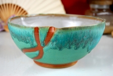 Mixing Bowl in Turquoise with Rust Chain Design