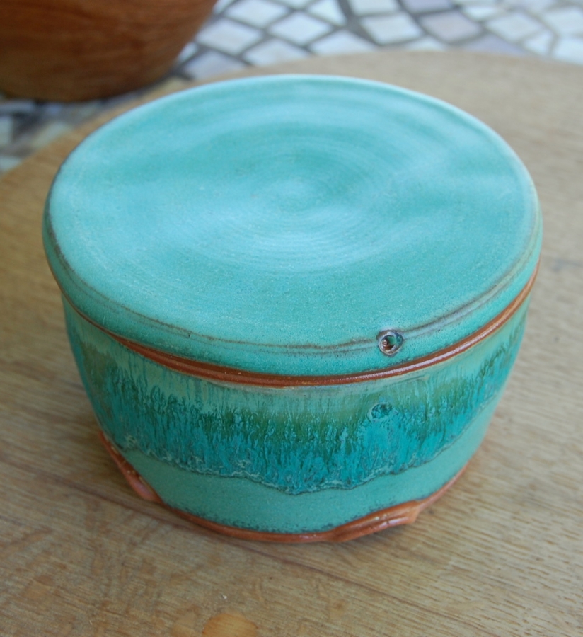 Hand Thrown Pottery French Butter Bell in Turquoise Wheel Thrown