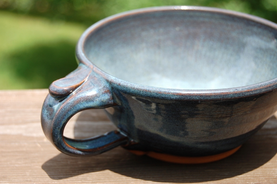 Blue Cappuccino Cup Hand Thrown Pottery Soup Mug Blue Hand Thrown Pottery  Soup Mug