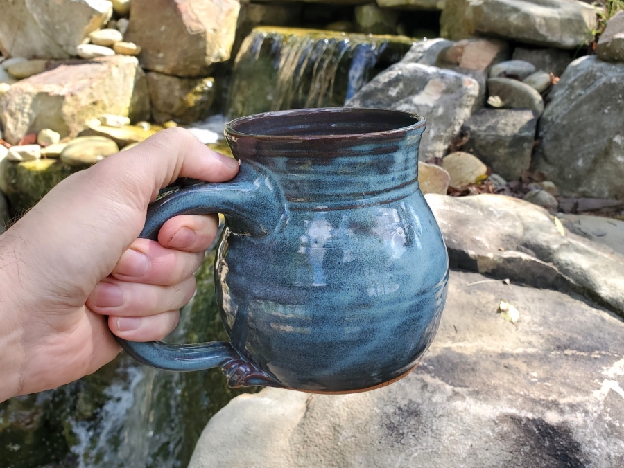 Huge Pottery Mug Blue Glaze Hand Thrown Pottery Mug Huge Handmade Pottery  Mug