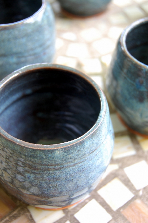 Hand Thrown Pottery Stemless Wine Glass in Turquoise 