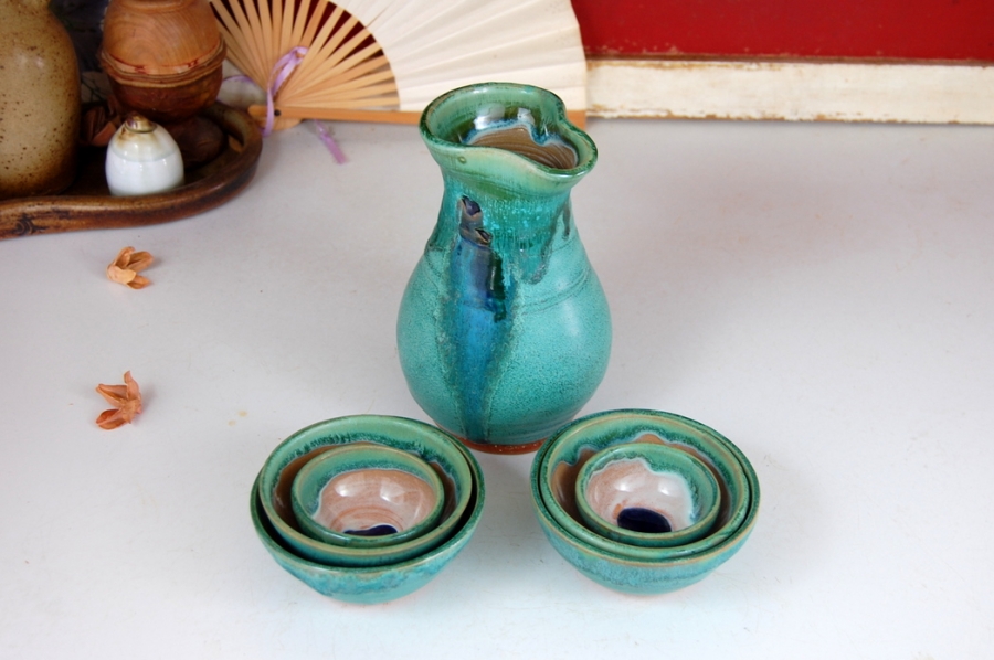 San San Kudo Sake Set Handmade Pottery San San Kudo Wedding Ceremony Set