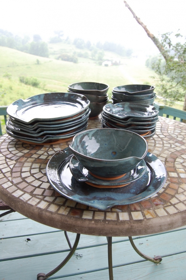 Handmade Pottery Dinnerware Set for Eight Slate Blue Wheel Thrown