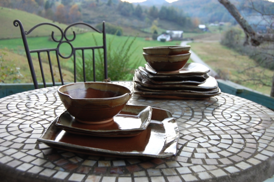 Handmade Pottery Dinnerware Set in Rustic Red Square Plate Stoneware Pottery