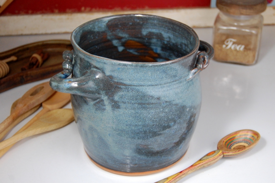 Pottery Utensil Holder Blue Kitchen Utensil Holder Hand Thrown