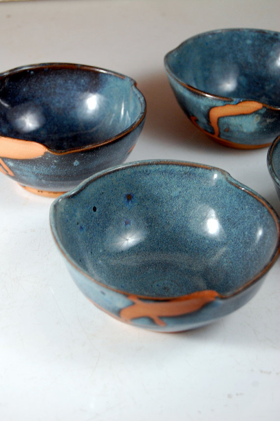 Small handmade blue ceramic snack bowl