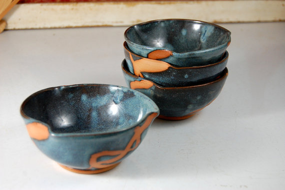 Small handmade blue ceramic snack bowl