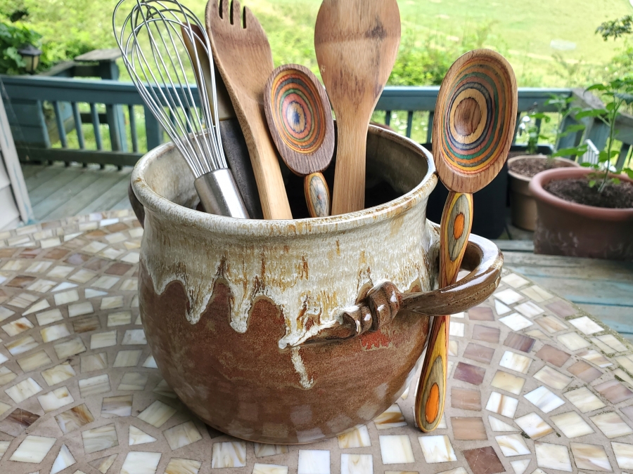 Hand Thrown Pottery Utensil Holder Wheel Thrown Stoneware Kitchen Utensil  Holder