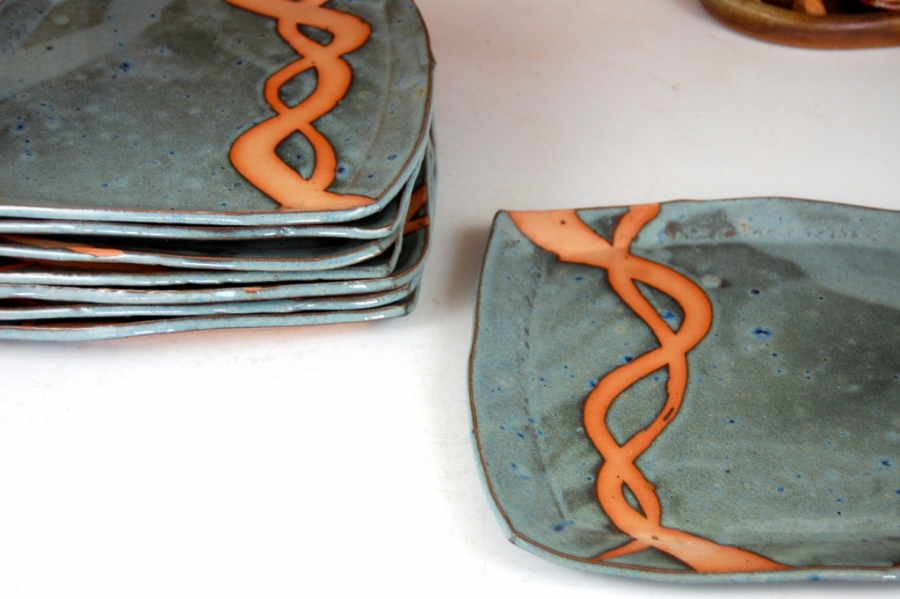 Handmade Pottery Square Dinner Plates Slate Blue Dinnerware Square Plates