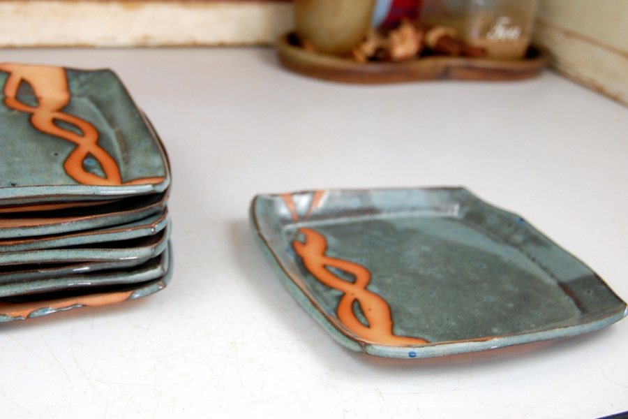 Handmade Pottery Square Dinner Plates Slate Blue Dinnerware Square Plates