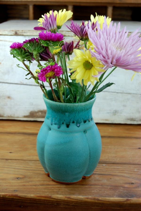 Pottery Flower Vase Hand Thrown Stoneware Pottery Vase Turquoise