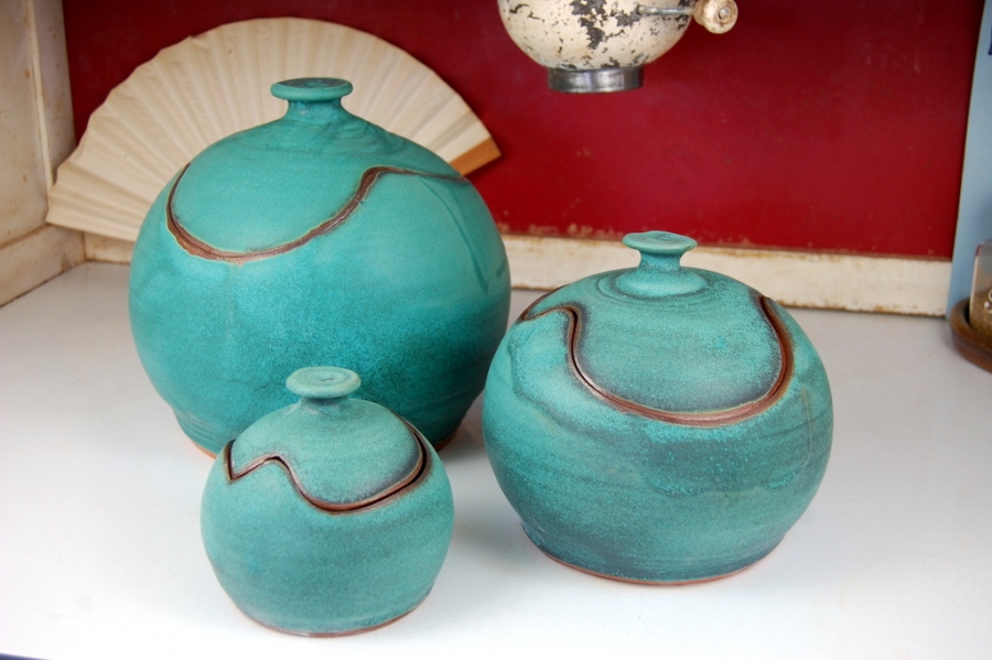 Hand Thrown Pottery Kitchen Canister Set Turquoise Pottery Kitchen