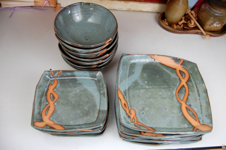 Handmade Pottery Dinnerware Set for Six Slate Blue Stoneware Pottery ...