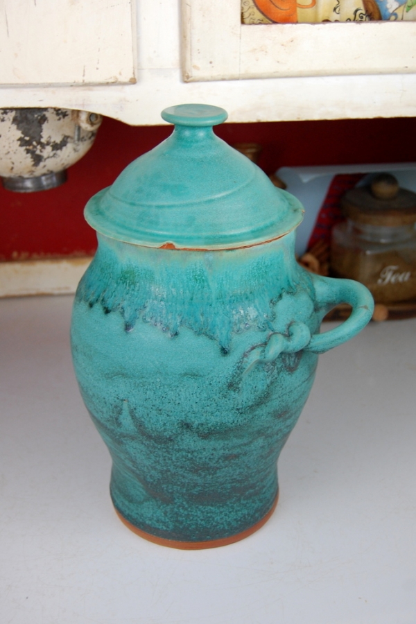 Large Kitchen Canister Hand Thrown Pottery Kitchen Canister Turquoise