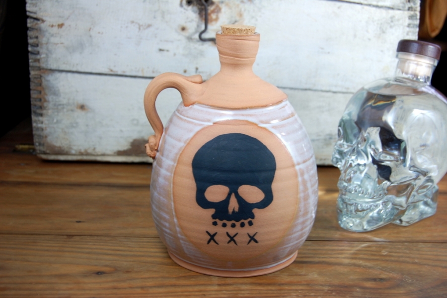 Pottery Skull Whiskey Jug Hand Thrown Pottery Moonshine Jug Whiskey Jug