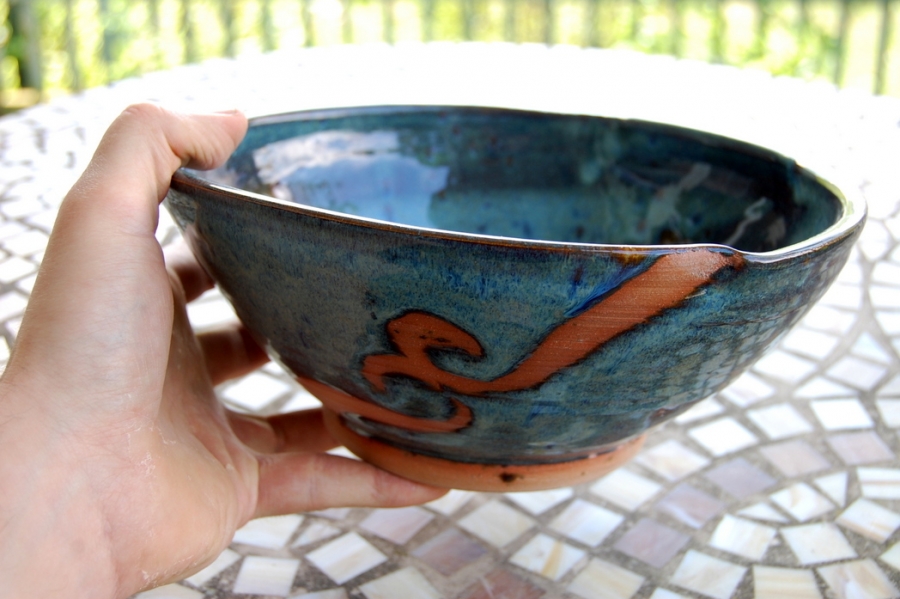 Ceramic Blue Bowl Handmade Pottery 