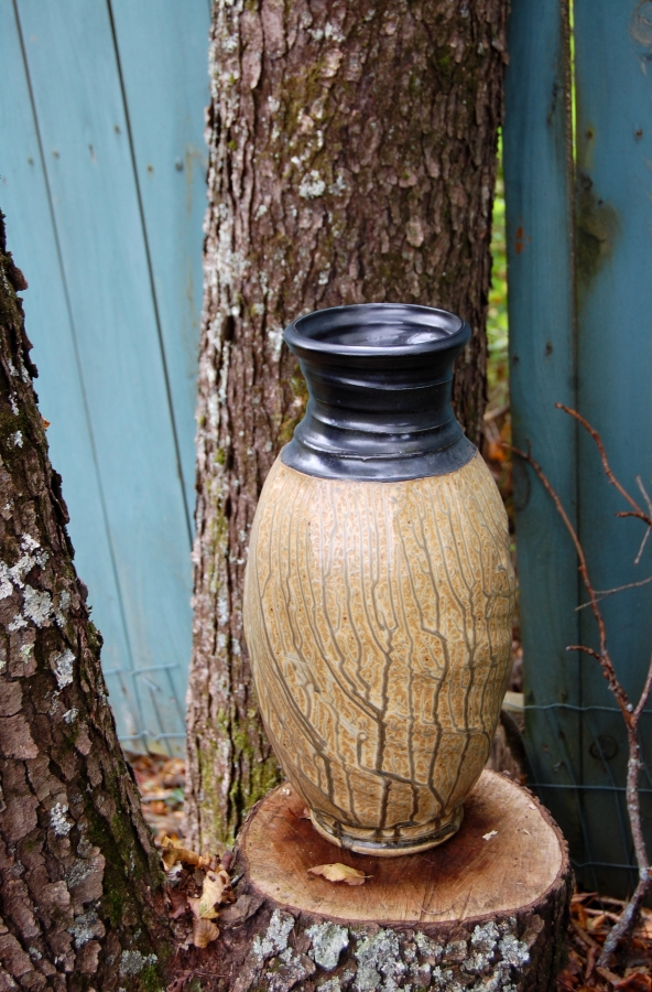 Hand Thrown Pottery Vase Large Ash Glazed Pottery Vase Tall Black