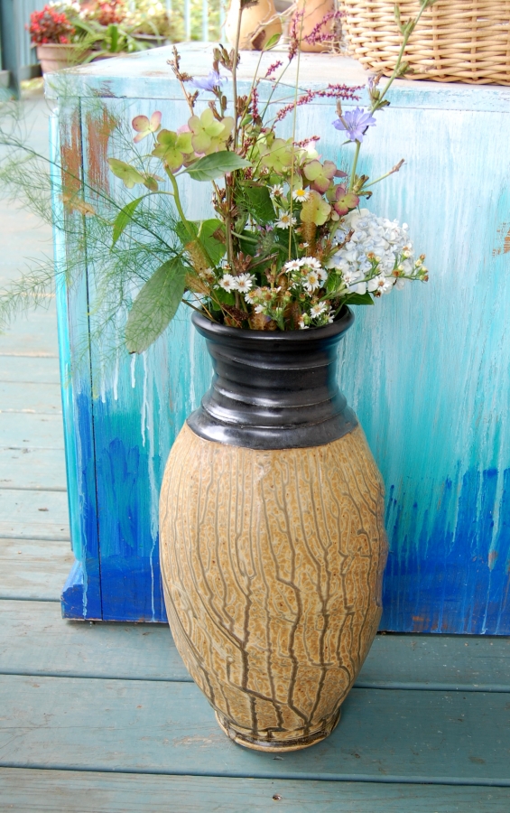 Hand Thrown Pottery Vase Large Ash Glazed Pottery Vase Tall Black