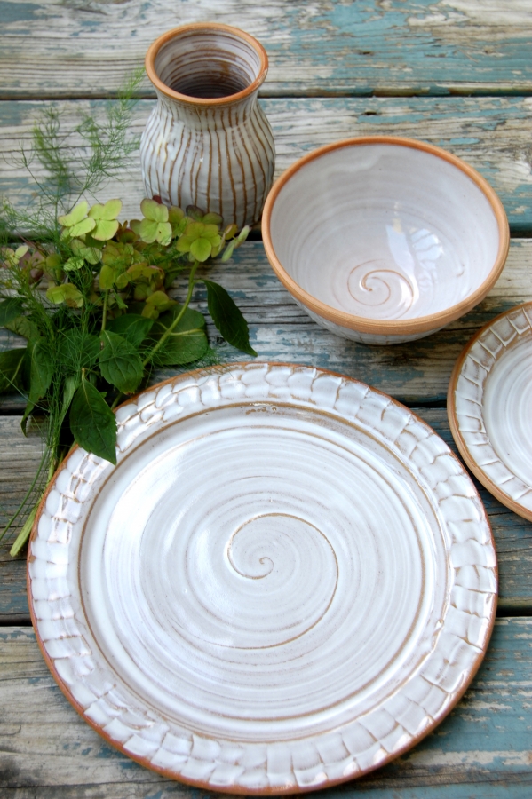 Pottery Dinnerware Set Hand Carved Place Setting Hand Thrown Pottery
