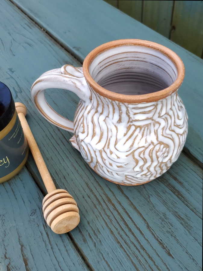 Hand Thrown Pottery Mug Hand Carved Pottery Mug Stoneware Pottery Mug