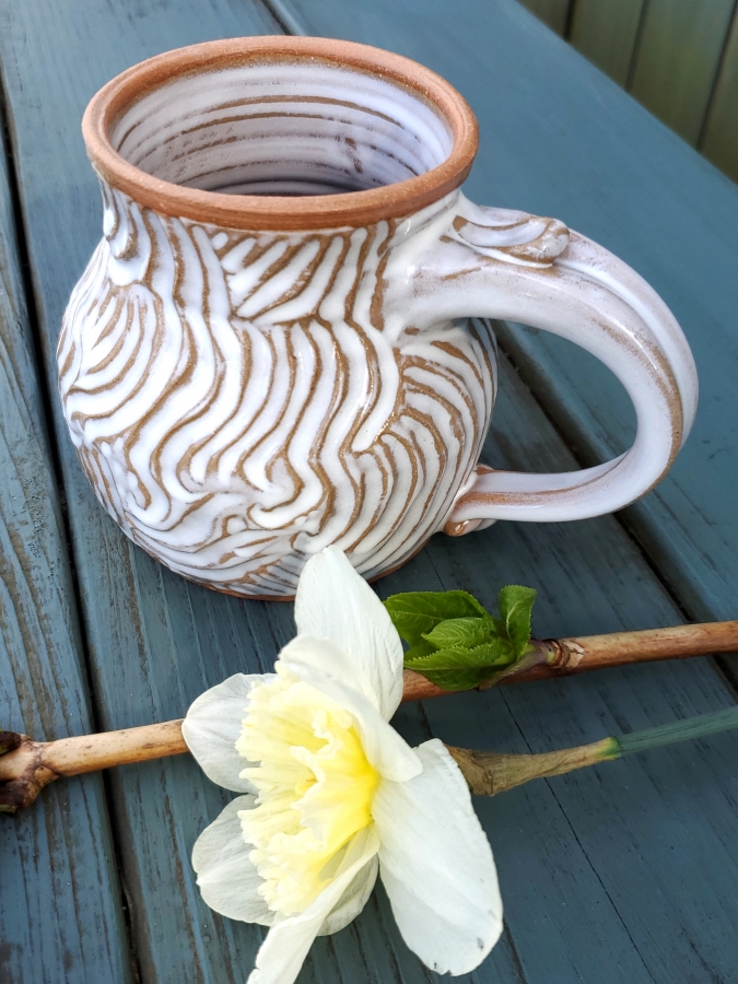 Hand Thrown Pottery Mug Hand Carved Pottery Mug Stoneware Pottery Mug