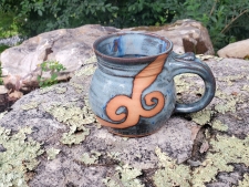 Slate Blue Mug with Rust Waves - Handmade to Order