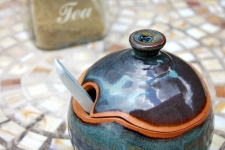 Round Sugar Bowl / Honey Jar in Slate Blue - Handmade to Order