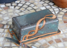 Covered Butter Dish in Slate Blue and Rust Chain - Handmade to Order
