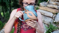 Huge Slate Blue Monster Mug with Rust Chain - Handmade to Order