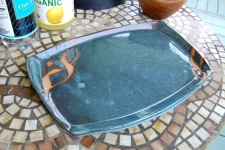 Large Serving Platter in Slate Blue and Rust Chain - Handmade to Order