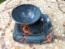 Square Dinnerware Place Setting in Slate Blue with Rust Chain- Handmade to Order 