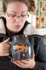 Huge Slate Blue Mug with Rust Dragon - Handmade to Order
