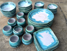 Eclectic Dinnerware Set, Eight Place Settings in Turquoise Falls- Handmade to Order 
