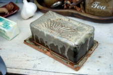 Covered Butter Dish in Brownstone with Sun Texture - Handmade to Order