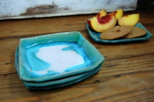 Set of Four Bread Plates or Dessert Plates in Turquoise Falls - Handmade to Order