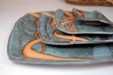 Square Plate Set in Slate Blue and Rust Chain - Handmade to Order - Pick Up Only