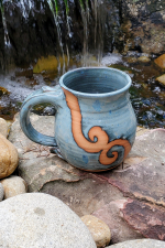 Huge Slate Blue Monster Mug with Rust Waves - Handmade to Order