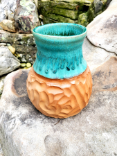Carved Flower Vase in Turquoise- In Stock and Ready to Ship