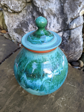 Huge 14" Lidded Jar in Turquoise Falls- In Stock and Ready to Ship