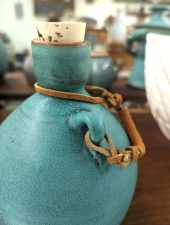 Corked Flask, Decanter or Potion Bottle in Turquoise and Rust- In Stock Ready to Ship 