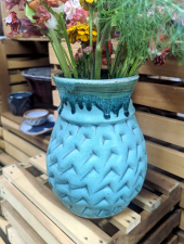 Dimpled Flower Vase in Turquoise- In Stock and Ready to Ship 