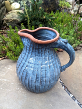 Large One Gallon Pitcher Ridged in Slate Blue - Handmade to Order