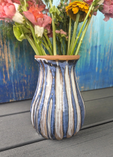 Blue Striped Flower Vase- In Stock and Ready to Ship 