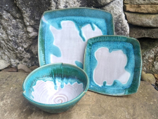 Square Dinnerware Place Setting in Turquoise Falls - Handmade to Order 