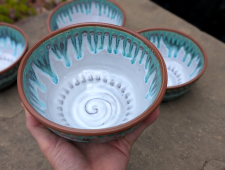 Set of Four Soup Bowls, Peaked in Turquoise Falls- Handmade to Order