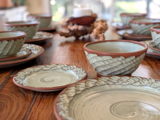 Woven Dinnerware Set of 8 Place Settings in Lichen - Handmade to Order - Pick up Only