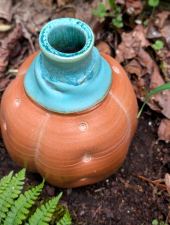 Turquoise Top Bulbous Bottle or Vase - In Stock and Ready to Ship  