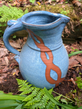 Large One Gallon Slate Blue with Rust Chain Pitcher - Handmade to Order