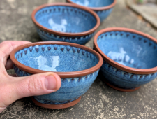 Set of Four Snack Bowls or Rice Bowls, Peaked in Slate Blue- Handmade to Order